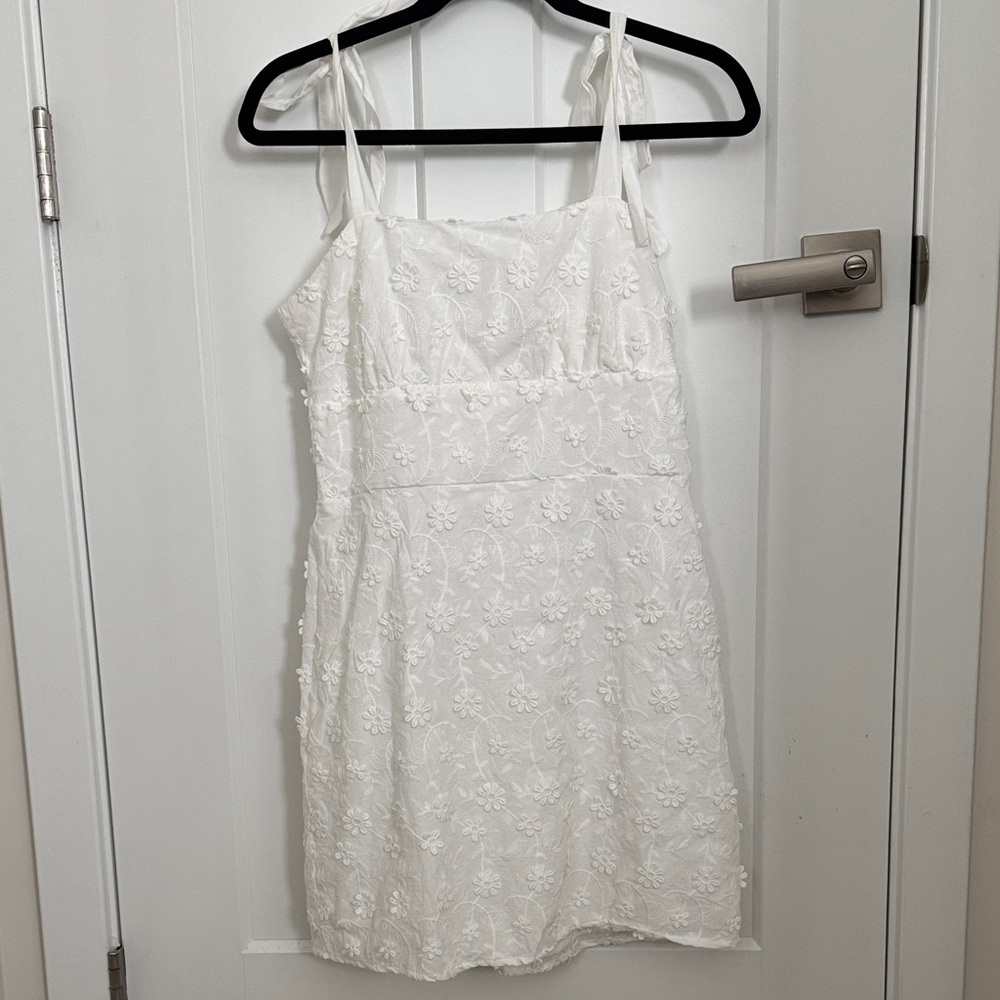 White Floral Embroidered Mini Dress